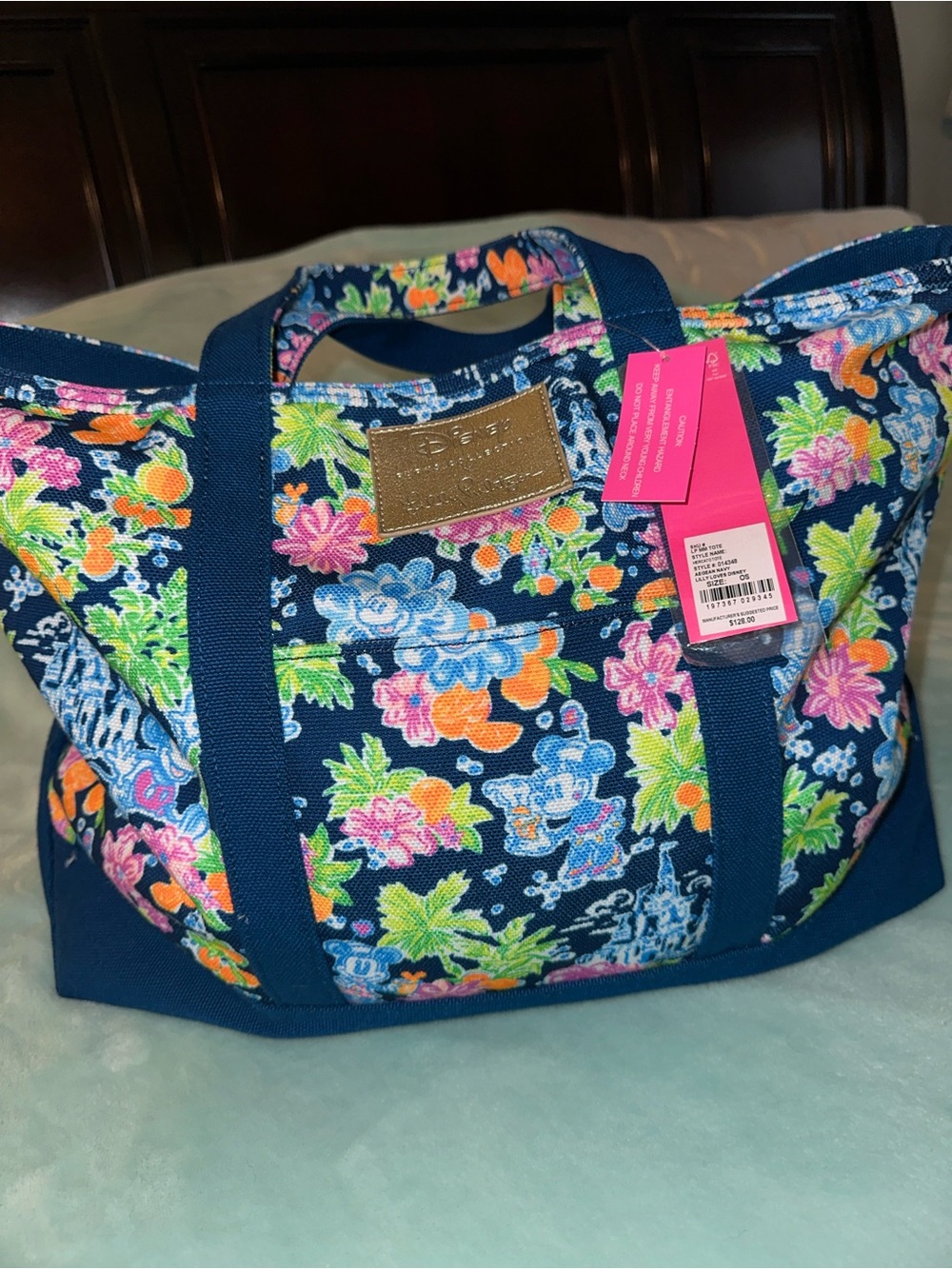 Lilly Pulitzer NWT Navy Multicolor Floral Canvas Tote